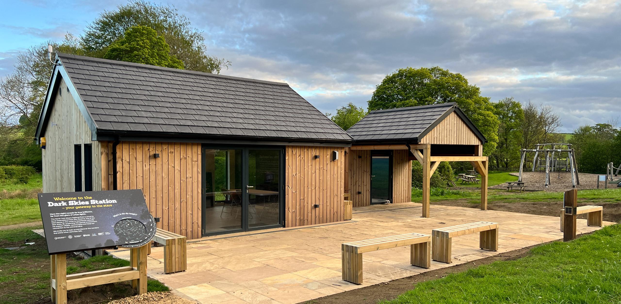 A view of the Danby Dark Skies Station, a large observatory with adjoining classroom in the stunning scenery of the North York Moors